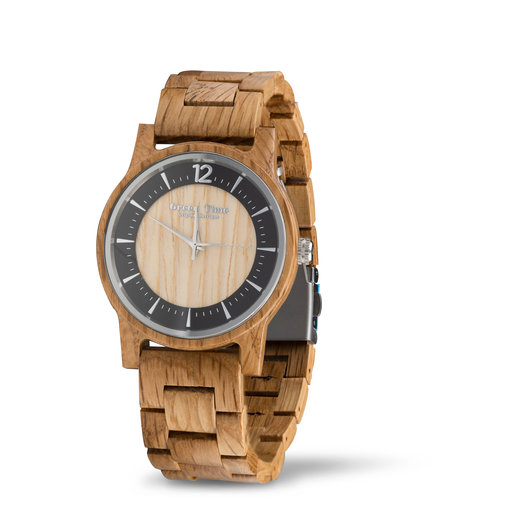 Barrique Beige Black Greentime houten horloge Houtenhorloge.nl