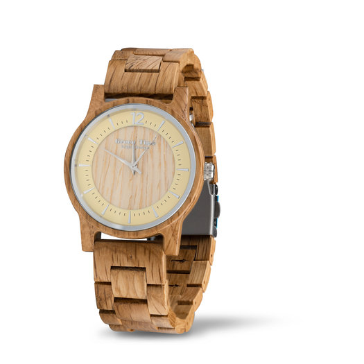 Barrique Beige Gold Greentime houten horloge Houtenhorloge.nl